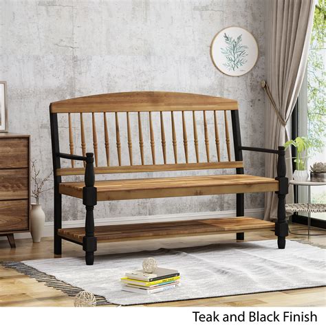 noble house teak rustic metal bench set of|Noble House Zoriah Rustic Acacia Wood Bench with .